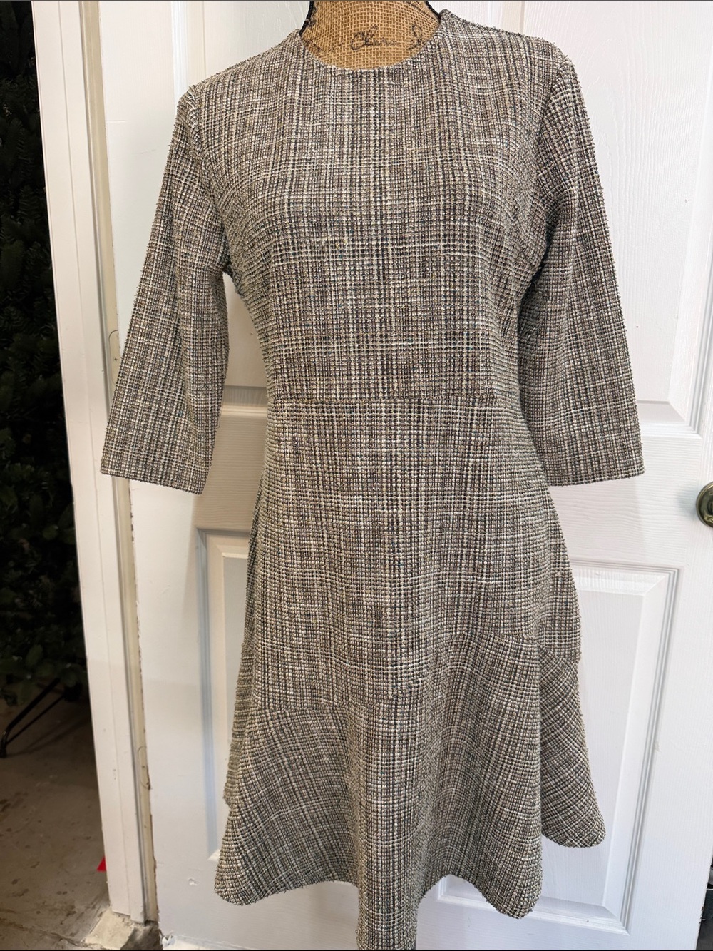 Retro-Style Suzy Shier Bouclé Tweed Fit-&-Flare Dress – Size Large